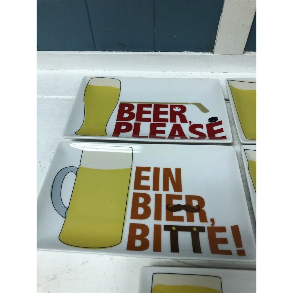 Set Of 5 Crate‎ & Barrel Beer Sampler Appetizer Tid Bit Plates Man Cave Decor